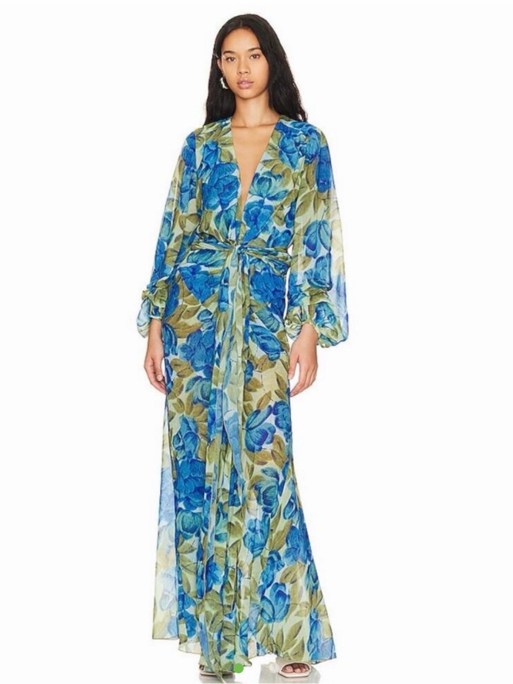 Ronny Kobo Collection Blue & Green Floral Maxi Wrap Dress